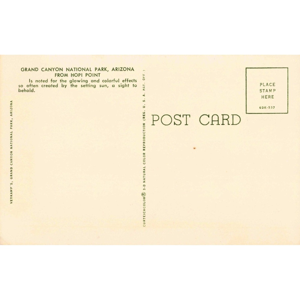 Grand Canyon National Park Arizona Hopi Point Sunset Vintage Postcard 6DK-537 - Picture 2 of 2